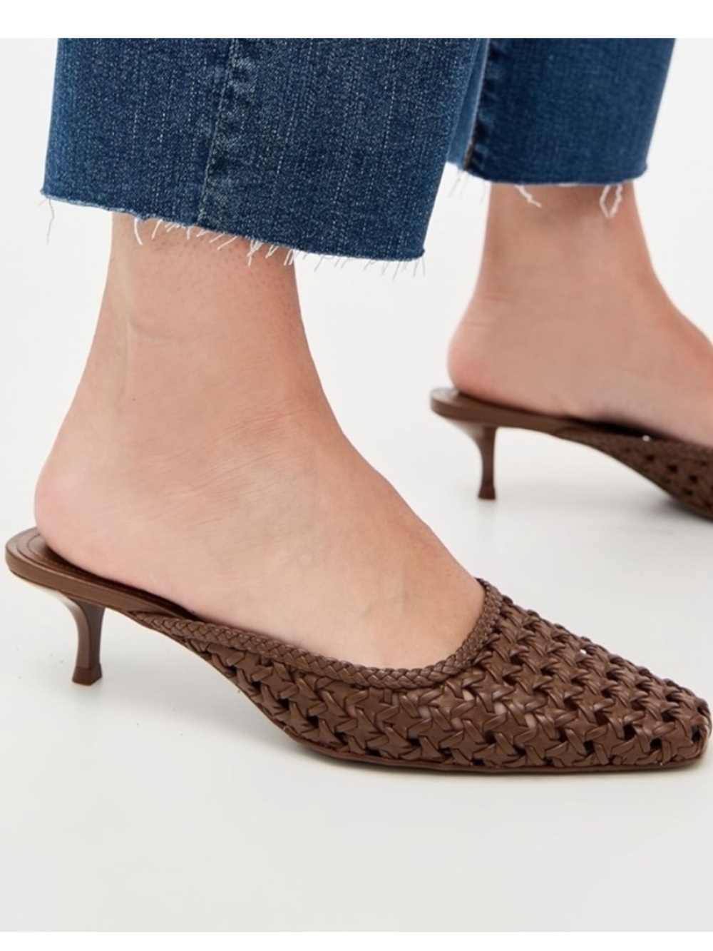 Larroude Amal Macrame Mule In Burnt Umber Leather Size 7.5
